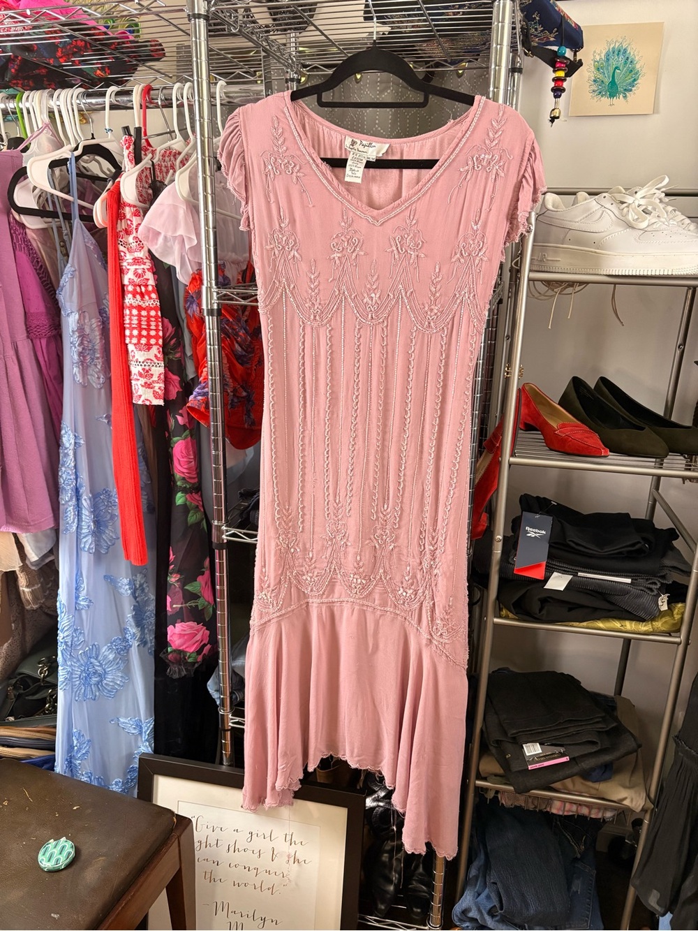 Papillon Dusty Pink Beaded Drop-Waist Dress